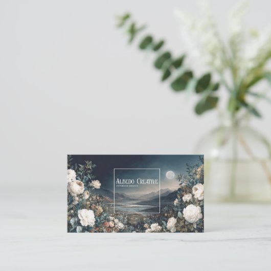 Ethereal White Rose Floral and Full Moon Night  名刺 (スタンド正面)