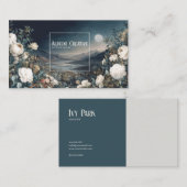 Ethereal White Rose Floral and Full Moon Night  名刺 (正面/裏面)