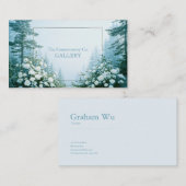Ethereal White Rose Floral and Misty Pine Forest 名刺 (正面/裏面)