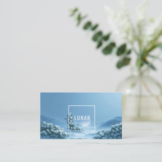 Ethereal White Rose Floral and Snowy Mountain Moon 名刺 (スタンド正面)