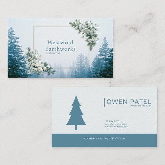 Ethereal White Rose Pine Forest Winter Gold Frame 名刺 (正面/裏面)