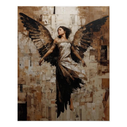 Ethereal Winged Angel Painting in Earth Tones ポスター (正面)