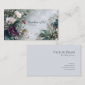 Ethereal Winter Floral Burgundy Rose and Icy Gray 名刺 (正面/裏面)