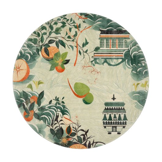 Ethereales Orangenmuster mit Zen-Tempeln カッティングボード (正面)