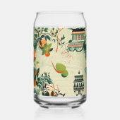 Ethereales Orangenmuster mit Zen-Tempeln ガラス缶 (正面)