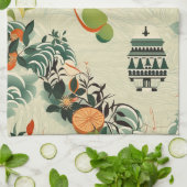 Ethereales Orangenmuster mit Zen-Tempeln キッチンタオル (折り畳み)
