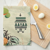 Ethereales Orangenmuster mit Zen-Tempeln キッチンタオル (四つ折り)