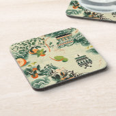 Ethereales Orangenmuster mit Zen-Tempeln コースター (左側)