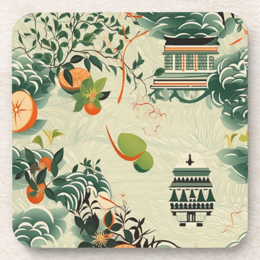 Ethereales Orangenmuster mit Zen-Tempeln コースター (正面)