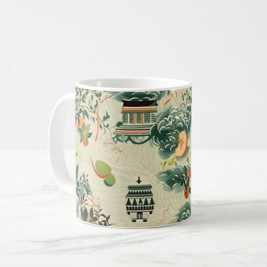 Ethereales Orangenmuster mit Zen-Tempeln コーヒーマグカップ (正面左)