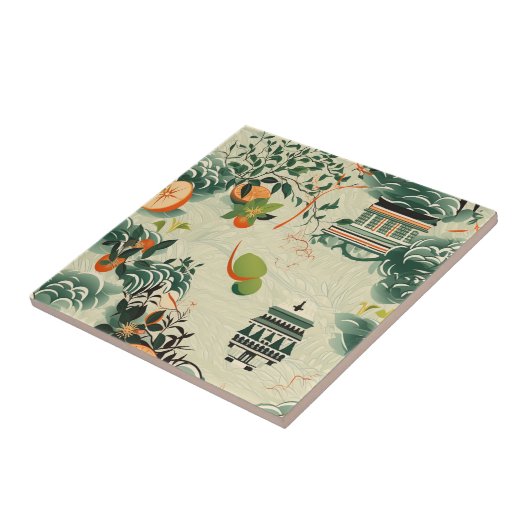 Ethereales Orangenmuster mit Zen-Tempeln タイル (側面)