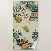 Ethereales Orangenmuster mit Zen-Tempeln ビーチタオル (正面)