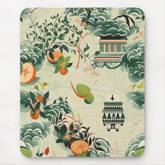 Ethereales Orangenmuster mit Zen-Tempeln マウスパッド (正面)
