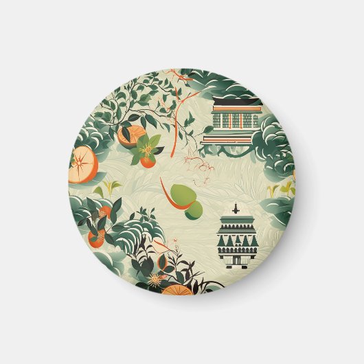 Ethereales Orangenmuster mit Zen-Tempeln マグネット (正面)