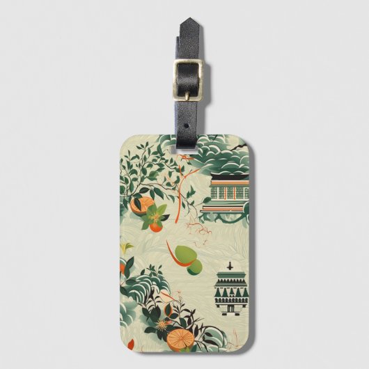 Ethereales Orangenmuster mit Zen-Tempeln ラゲッジタグ (正面縦)