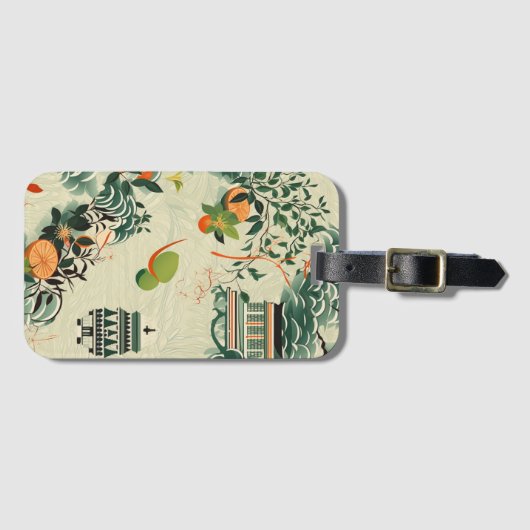 Ethereales Orangenmuster mit Zen-Tempeln ラゲッジタグ (正面横)