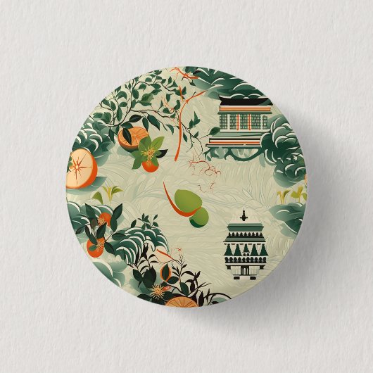 Ethereales Orangenmuster mit Zen-Tempeln 缶バッジ (正面)