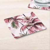 Ethereales Rosé-Palmenmuster スクエアペーパーコースター (アングル)
