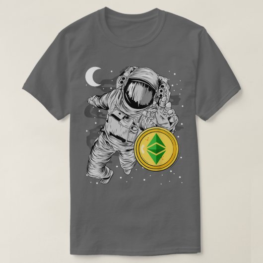 EthereumのETHコインクラシックに到達する宇宙飛行士 Tシャツ (デザイン正面)