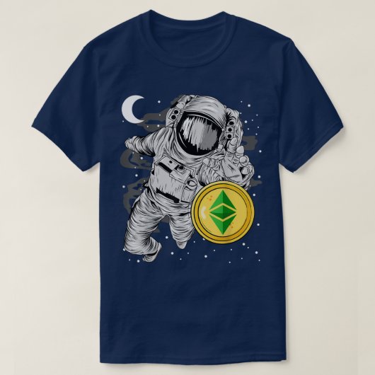 EthereumのETHコインクラシックに到達する宇宙飛行士 Tシャツ (デザイン正面)