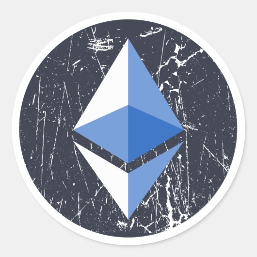 ethereumシンボルグランジ暗号通貨マネー ラウンドシール (正面)