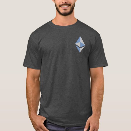 Ethereum ETHの灰色及び青のロゴ|のワイシャツ Tシャツ (正面)