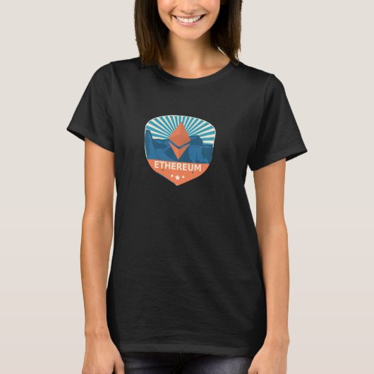 Ethereum Ethマウンテンサンセット暗号通貨サンリ Tシャツ (正面)