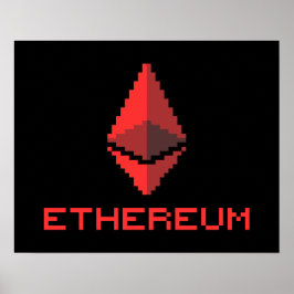 Ethereum ETH 8ビットレッドロゴ |ポスター ポスター