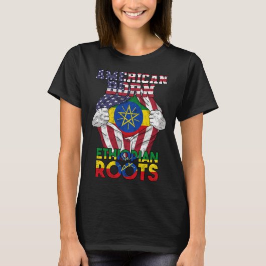 Ethiopia Ethiopians Africa Flag Proud DNA American Tシャツ (正面)