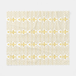 Ethiopian Orthodox Cross Pattern Gold on white フリースブランケット