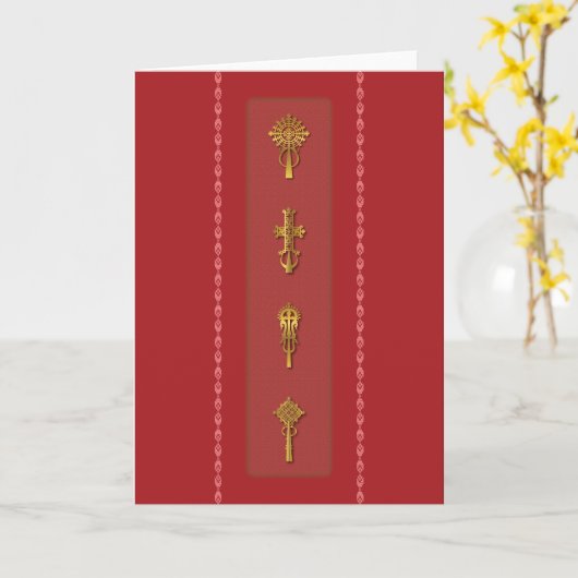 Ethiopian Orthodox Crosses – Gold on Red カード (黄色い花)