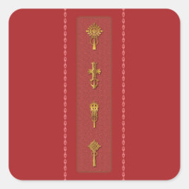 Ethiopian Orthodox Crosses – Gold on Red スクエアシール