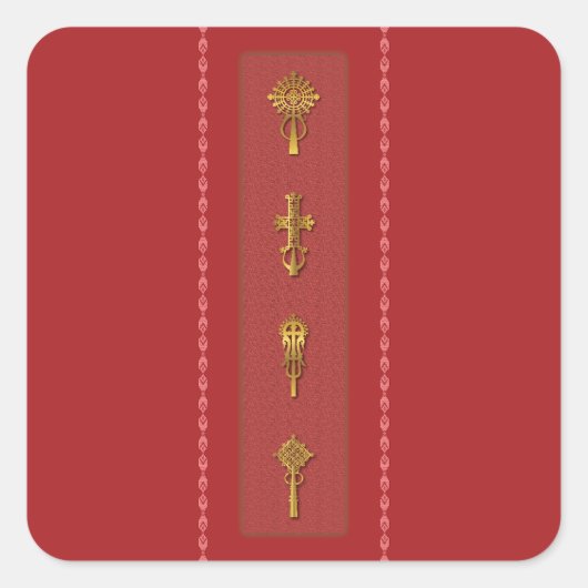Ethiopian Orthodox Crosses – Gold on Red スクエアシール (正面)