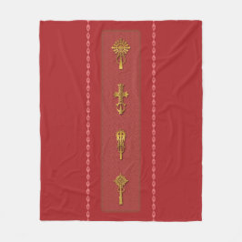 Ethiopian Orthodox Crosses – Gold on Red フリースブランケット