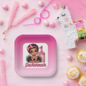 Ethnic Baby Girl Pink & Black Tutu 1st Birthday ペーパープレート (パーティー)