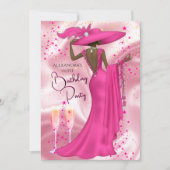 Ethnic Birthday Party Hot Pink Champagne Dress 招待状 (正面)