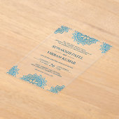 Ethnic Blue Mandala Indian Wedding アクリル招待状 (レイダウン)