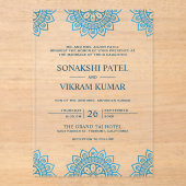Ethnic Blue Mandala Indian Wedding アクリル招待状 (正面)