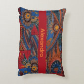 Ethnic Boho Colorful Pattern Red Blue & Gold アクセントクッション (裏面(縦))