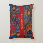 Ethnic Boho Colorful Pattern Red Blue & Gold アクセントクッション (正面(垂直))