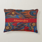Ethnic Boho Colorful Pattern Red Blue & Gold アクセントクッション (裏面)