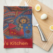 Ethnic Boho Colorful Pattern Red Blue & Gold キッチンタオル (四つ折り)