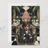 Ethnic Boy Baby Shower 1920s Art deco black gold 招待状 (正面)
