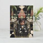 Ethnic Boy Baby Shower 1920s Art deco black gold 招待状 (スタンド正面)