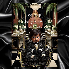 Ethnic Boy Baby Shower 1920s Art deco black gold 招待状