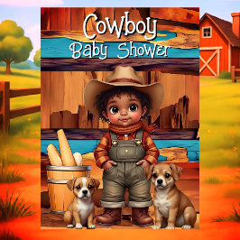 Ethnic Cute Cowboy Boy Baby Shower dogs Red Blue 招待状