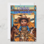 Ethnic Cute Cowboy Boy Baby Shower Horse Cow Dog 招待状 (正面)