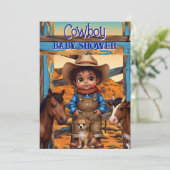 Ethnic Cute Cowboy Boy Baby Shower Horse Cow Dog 招待状 (スタンド正面)