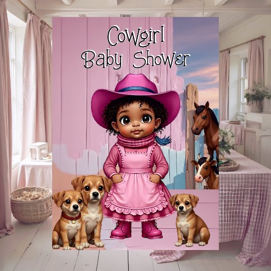 Ethnic Cute Cowgirl Baby Shower Pink Blue Animals 招待状