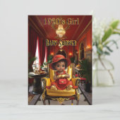 Ethnic Cute Girl Baby Shower 1920s Red Art deco 招待状 (スタンド正面)
